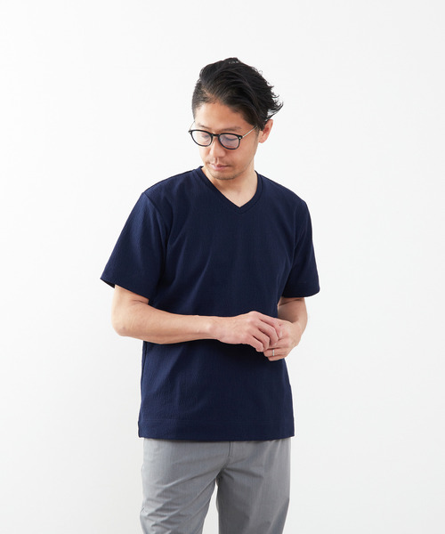 MEN'S MELROSE（メンズメルローズ）の「モザイクリンクスVネックハーフスリーブTシャツ（Tシャツ/カットソー・メンズ・チャコールグレー/ホワイト/ネイビー・4/2/3）」の22枚目の写真
