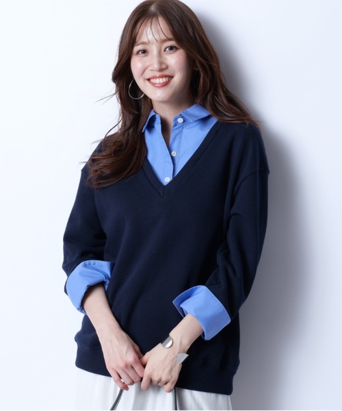 JUSGLITTY（ジャスグリッティー）の「シャツレイヤードプルオーバー（Tシャツ/カットソー・レディース・ネイビー・2）」の8枚目の写真