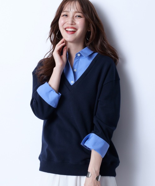 JUSGLITTY（ジャスグリッティー）の「シャツレイヤードプルオーバー（Tシャツ/カットソー・レディース・ネイビー・2）」の7枚目の写真