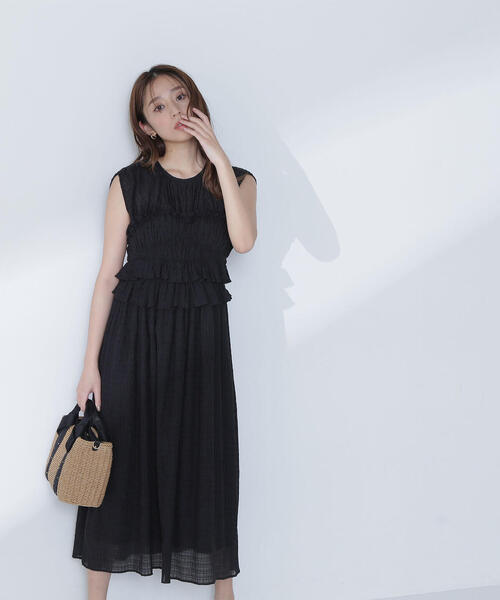 NATURAL BEAUTY BASIC(ナチュラルビューティーベーシック)の「◇シアーチェックシャーリングワンピース(ワンピース・レディース・ブラック/ライトグリーン・MEDIUM/P/S)」の5枚目の写真