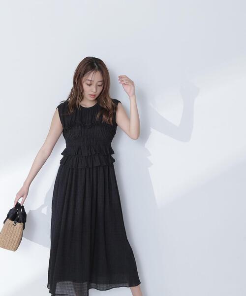 【極美品】2025春夏シアーチェックシャーリングワンピース ナチュラルビューティーベーシック NATURAL BEAUTY BASIC シアー