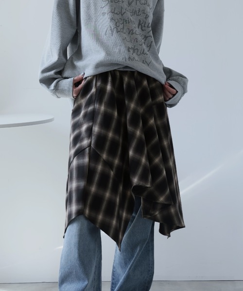 Ulysses(ユリシス)の「アシンメトリーチェックスカート(スカート・レディース・ブラック/ブラウン・S)」の6枚目の写真