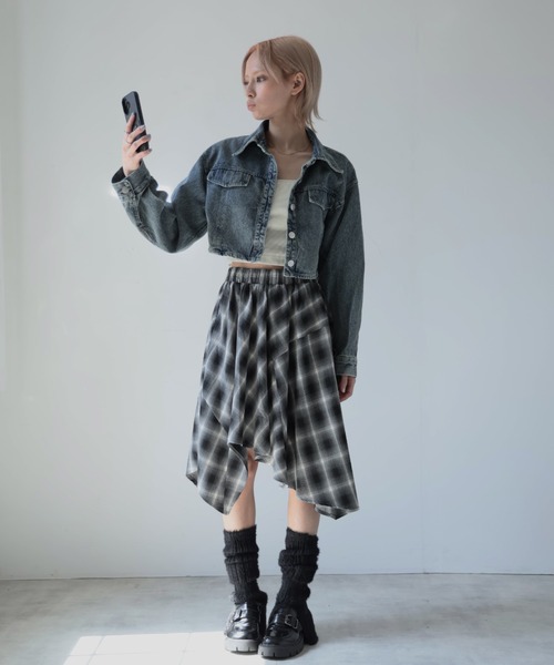 Y's W/ギャバジン チェック アシンメトリージャンバースカート Y's W/ギャバジン チェック アシンメトリージャンバースカート