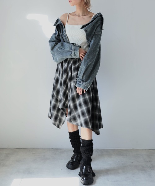 Sola❤︎ チェスティ　アシンメトリーチェックスカート 予約販売】アシンメトリーチェック柄スカート | KISHIKA