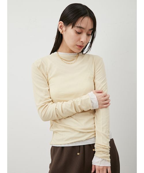 Mila Owen(ミラオーウェン)の「コットン100%クルーネックシアーロンT(Tシャツ/カットソー・レディース・チャコールグレー/ホワイト/ブラウン/イエロー・0/1)」の4枚目の写真