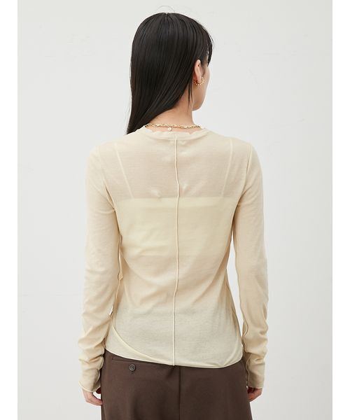 Mila Owen(ミラオーウェン)の「コットン100%クルーネックシアーロンT(Tシャツ/カットソー・レディース・チャコールグレー/ホワイト/ブラウン/イエロー・0/1)」の8枚目の写真