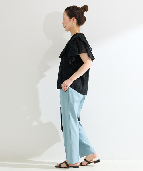 B.C STOCK(ベーセーストック)の「《追加》ウォッシャブル / モールストライプフリルブラウス(シャツ/ブラウス・レディース・ホワイト/ブラック・FREE)」の4枚目の写真