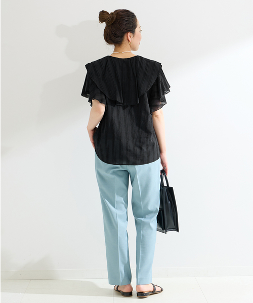 B.C STOCK(ベーセーストック)の「《追加》ウォッシャブル / モールストライプフリルブラウス(シャツ/ブラウス・レディース・ホワイト/ブラック・FREE)」の5枚目の写真