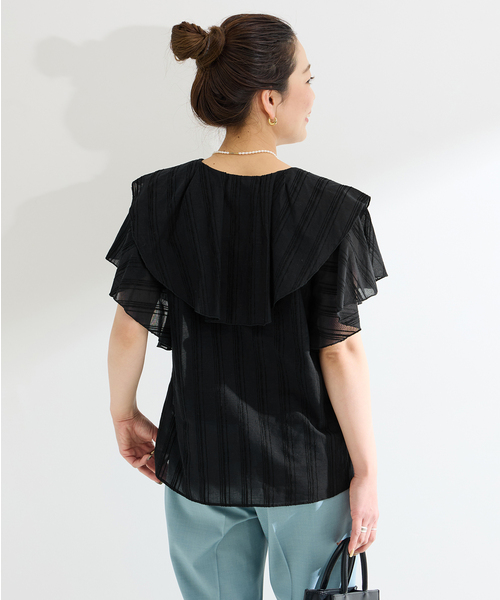 B.C STOCK(ベーセーストック)の「《追加》ウォッシャブル / モールストライプフリルブラウス(シャツ/ブラウス・レディース・ホワイト/ブラック・FREE)」の9枚目の写真