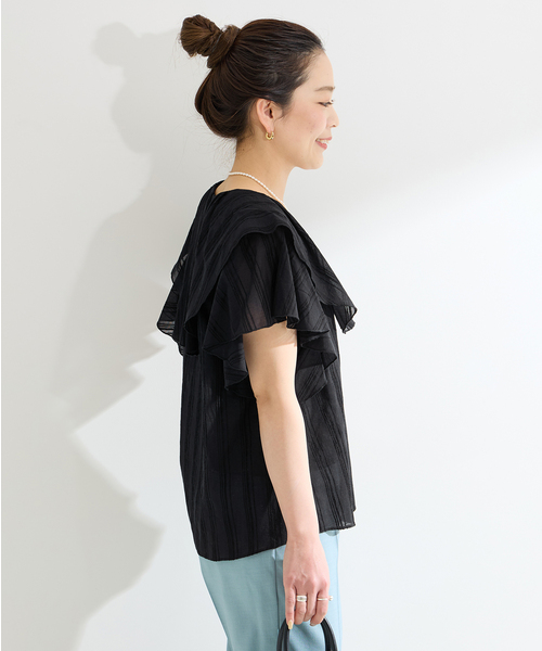 B.C STOCK(ベーセーストック)の「《追加》ウォッシャブル / モールストライプフリルブラウス(シャツ/ブラウス・レディース・ホワイト/ブラック・FREE)」の10枚目の写真