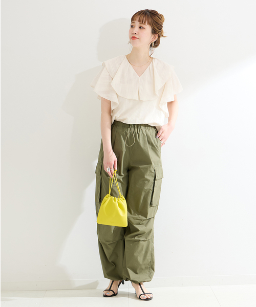 B.C STOCK(ベーセーストック)の「《追加》ウォッシャブル / モールストライプフリルブラウス(シャツ/ブラウス・レディース・ホワイト/ブラック・FREE)」の15枚目の写真