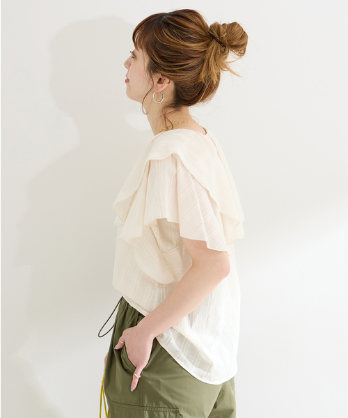 B.C STOCK(ベーセーストック)の「《追加》ウォッシャブル / モールストライプフリルブラウス(シャツ/ブラウス・レディース・ホワイト/ブラック・FREE)」の18枚目の写真