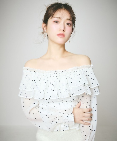 LANTINAM(ランティナム)の「Heart Pattern Off Shoulder Blouse-ハート柄ブラウス(シャツ/ブラウス・レディース・ピンク系その他/ホワイト系その他・FREE)」の12枚目の写真