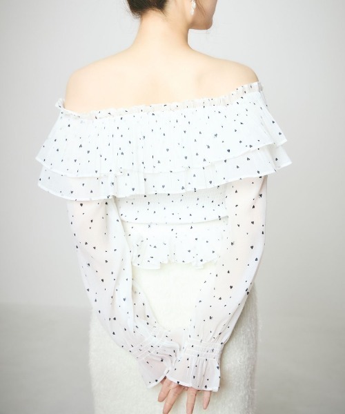 LANTINAM(ランティナム)の「Heart Pattern Off Shoulder Blouse-ハート柄ブラウス(シャツ/ブラウス・レディース・ピンク系その他/ホワイト系その他・FREE)」の14枚目の写真