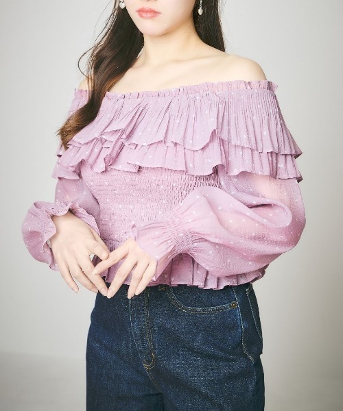 LANTINAM(ランティナム)の「Heart Pattern Off Shoulder Blouse-ハート柄ブラウス(シャツ/ブラウス・レディース・ピンク系その他/ホワイト系その他・FREE)」の7枚目の写真