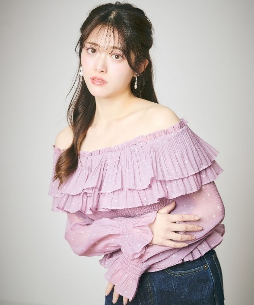 LANTINAM(ランティナム)の「Heart Pattern Off Shoulder Blouse-ハート柄ブラウス(シャツ/ブラウス・レディース・ピンク系その他/ホワイト系その他・FREE)」の8枚目の写真