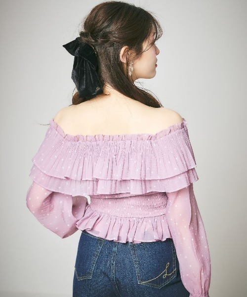 LANTINAM(ランティナム)の「Heart Pattern Off Shoulder Blouse-ハート柄ブラウス(シャツ/ブラウス・レディース・ピンク系その他/ホワイト系その他・FREE)」の9枚目の写真