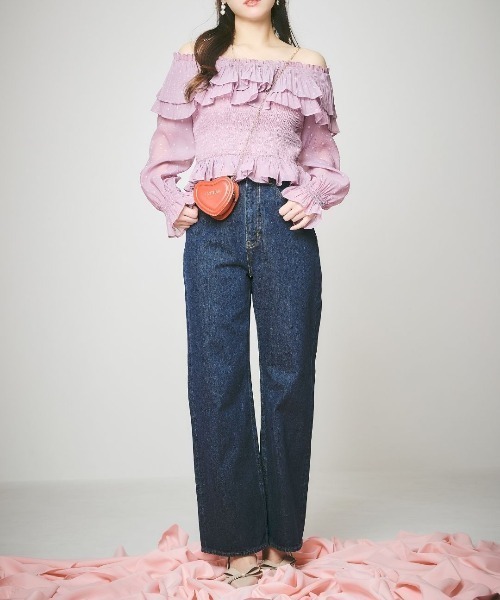 LANTINAM(ランティナム)の「Heart Pattern Off Shoulder Blouse-ハート柄ブラウス(シャツ/ブラウス・レディース・ピンク系その他/ホワイト系その他・FREE)」の10枚目の写真