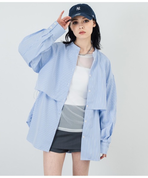 ANAP（アナップ）の「先染めストライプ フライヨークブラウス（シャツ/ブラウス・レディース・ネイビー/ブルー・FREE）」の2枚目の写真