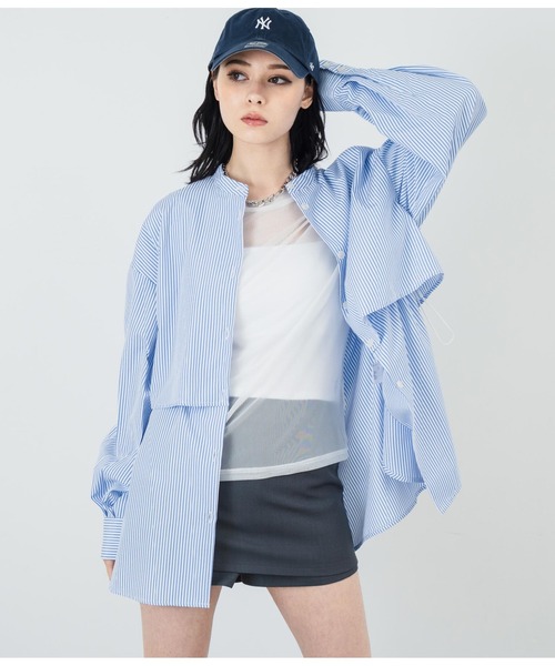 ANAP（アナップ）の「先染めストライプ フライヨークブラウス（シャツ/ブラウス・レディース・ネイビー/ブルー・FREE）」の10枚目の写真