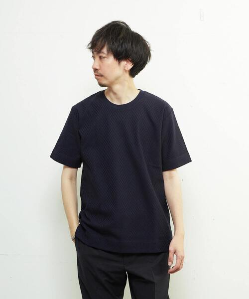 MEN'S MELROSE(メンズメルローズ)の「リンクスジャガードスタンダード半袖Tシャツ(Tシャツ/カットソー・メンズ・ホワイト/ライトグレー/ミント/ネイビー・2/4/3)」の4枚目の写真