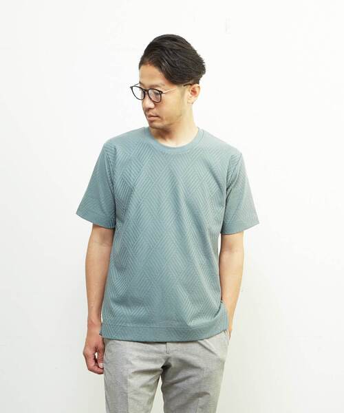MEN'S MELROSE(メンズメルローズ)の「リンクスジャガードスタンダード半袖Tシャツ(Tシャツ/カットソー・メンズ・ホワイト/ライトグレー/ミント/ネイビー・2/4/3)」の3枚目の写真