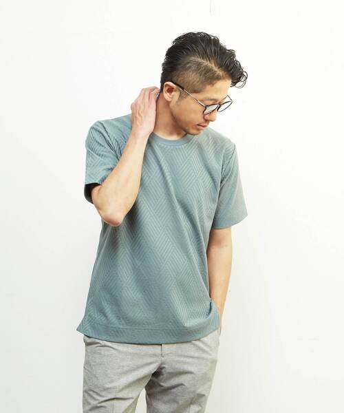 MEN'S MELROSE(メンズメルローズ)の「リンクスジャガードスタンダード半袖Tシャツ(Tシャツ/カットソー・メンズ・ホワイト/ライトグレー/ミント/ネイビー・2/4/3)」の5枚目の写真