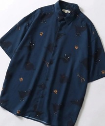 Silk Touch Animal Print Shirt/接触冷感 シルクタッチ アニマル 総柄プリント とろみシャツ 半袖シャツ