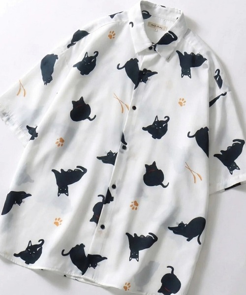 セール】Silk Touch Animal Print Shirt/接触冷感 シルクタッチ