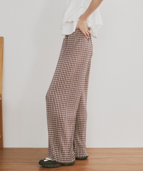 MERLOT（メルロー）の「【カットで長さ調節可能】【ウエストゴム】ギンガムチェックプリーツイージーパンツ（その他パンツ・レディース・ブラック/グリーン/ブルー/ブルー系その他/ブラウン・FREE）」の18枚目の写真