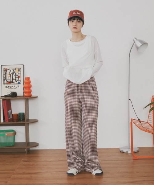 MERLOT（メルロー）の「【カットで長さ調節可能】【ウエストゴム】ギンガムチェックプリーツイージーパンツ（その他パンツ・レディース・ブラック/グリーン/ブルー/ブルー系その他/ブラウン・FREE）」の22枚目の写真