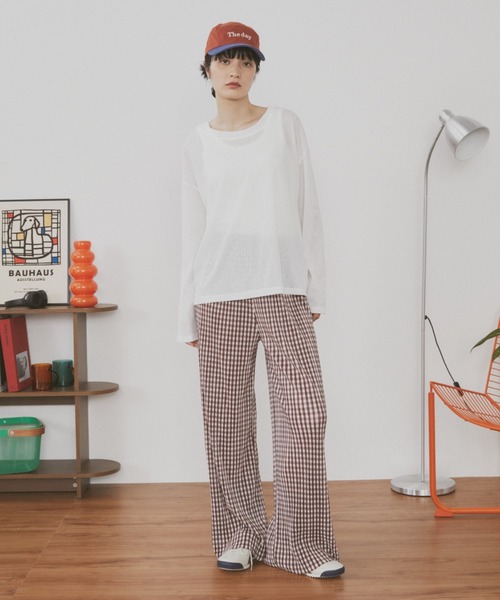 MERLOT（メルロー）の「【カットで長さ調節可能】【ウエストゴム】ギンガムチェックプリーツイージーパンツ（その他パンツ・レディース・ブラック/グリーン/ブルー/ブルー系その他/ブラウン・FREE）」の16枚目の写真