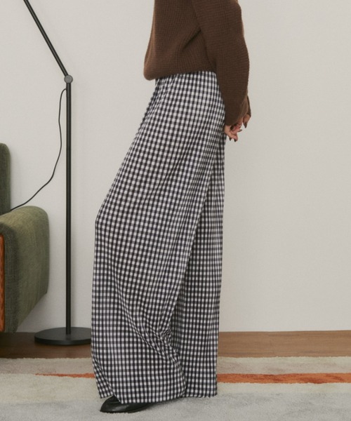 カットで長さ調節可能】【ウエストゴム】ギンガムチェックプリーツ