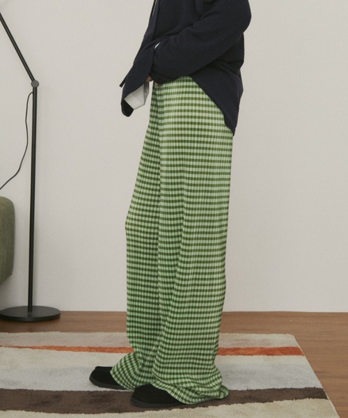 カットで長さ調節可能】【ウエストゴム】ギンガムチェックプリーツ
