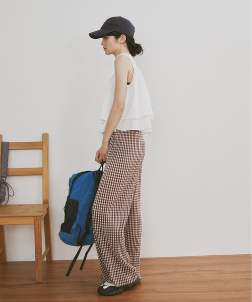 MERLOT（メルロー）の「【カットで長さ調節可能】【ウエストゴム】ギンガムチェックプリーツイージーパンツ（その他パンツ・レディース・ブラック/グリーン/ブルー/ブルー系その他/ブラウン・FREE）」の8枚目の写真