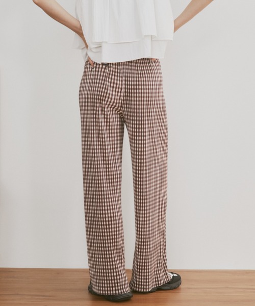 MERLOT（メルロー）の「【カットで長さ調節可能】【ウエストゴム】ギンガムチェックプリーツイージーパンツ（その他パンツ・レディース・ブラック/グリーン/ブルー/ブルー系その他/ブラウン・FREE）」の13枚目の写真