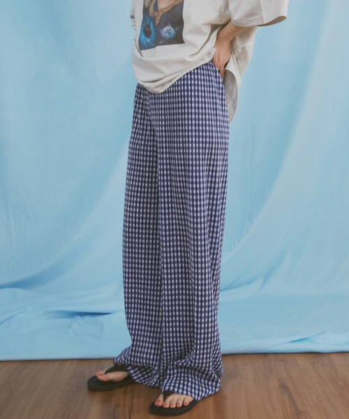 MERLOT（メルロー）の「【カットで長さ調節可能】【ウエストゴム】ギンガムチェックプリーツイージーパンツ（その他パンツ・レディース・ブラック/グリーン/ブルー/ブルー系その他/ブラウン・FREE）」の19枚目の写真