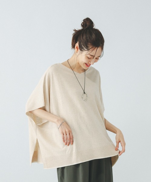 GLOBAL WORK（グローバルワーク）の「スッキレイさらさらポンチョ/288071（ニット/セーター・レディース・ブラック系9/ブルー/杢グレー/ベージュ系その他・LARGE/MEDIUM）」の3枚目の写真