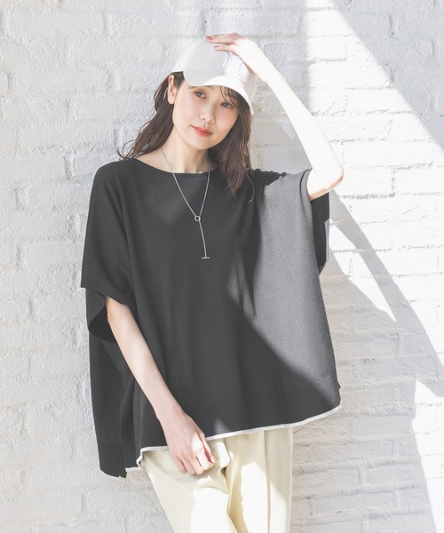 GLOBAL WORK（グローバルワーク）の「スッキレイさらさらポンチョ/288071（ニット/セーター・レディース・ブラック系9/ブルー/杢グレー/ベージュ系その他・LARGE/MEDIUM）」の14枚目の写真