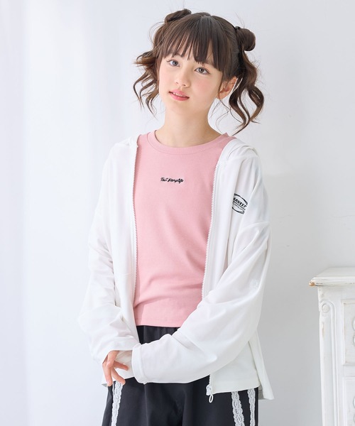 Amourire girl（アムリールガール）の「ロールアップ ジップアップパーカー（UV対策/紫外線対策）（パーカー・キッズ・オフホワイト/サックスブルー・130cm/140cm/150cm/160cm）」の5枚目の写真