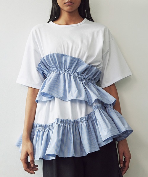SORIN/ASYNMENTRY RUFFLED T-SHIRT/Tシャツ/38/ホワイト/27WCT252154// セール】Asynmentry Ruffled T-shirt（Tシャツ/カットソー