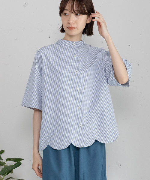 POU DOU DOU（プードゥドゥ）の「2way裾スカラップブラウス（シャツ/ブラウス・レディース・オフホワイト/ブルー/ブラック/スミクロ/ネイビー/ブルー系その他2/ライトブルー/ブラック系その他/ホワイト・M/3）」の9枚目の写真