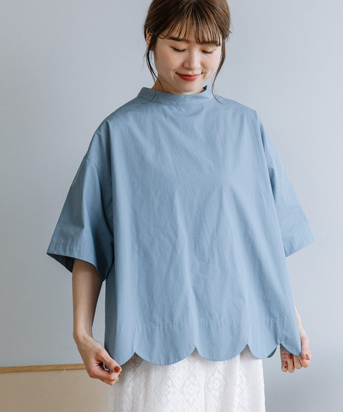 POU DOU DOU（プードゥドゥ）の「2way裾スカラップブラウス（シャツ/ブラウス・レディース・オフホワイト/ブルー/ブラック/スミクロ/ネイビー/ブルー系その他2/ライトブルー/ブラック系その他/ホワイト・M/3）」の7枚目の写真