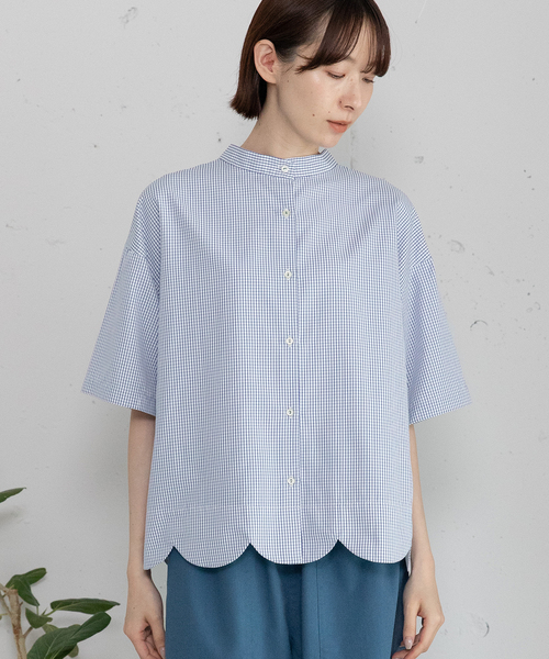 POU DOU DOU（プードゥドゥ）の「2way裾スカラップブラウス（シャツ/ブラウス・レディース・オフホワイト/ブルー/ブラック/スミクロ/ネイビー/ブルー系その他2/ライトブルー/ブラック系その他/ホワイト・M/3）」の11枚目の写真