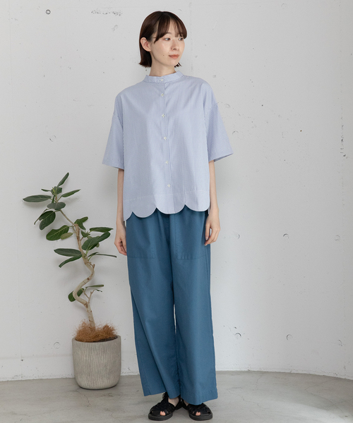 POU DOU DOU（プードゥドゥ）の「2way裾スカラップブラウス（シャツ/ブラウス・レディース・オフホワイト/ブルー/ブラック/スミクロ/ネイビー/ブルー系その他2/ライトブルー/ブラック系その他/ホワイト・M/3）」の15枚目の写真