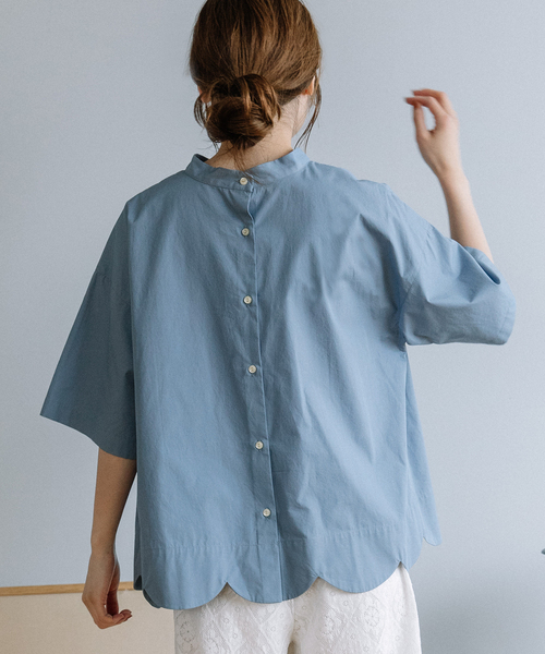 POU DOU DOU（プードゥドゥ）の「2way裾スカラップブラウス（シャツ/ブラウス・レディース・オフホワイト/ブルー/ブラック/スミクロ/ネイビー/ブルー系その他2/ライトブルー/ブラック系その他/ホワイト・M/3）」の17枚目の写真