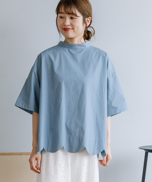 POU DOU DOU（プードゥドゥ）の「2way裾スカラップブラウス（シャツ/ブラウス・レディース・オフホワイト/ブルー/ブラック/スミクロ/ネイビー/ブルー系その他2/ライトブルー/ブラック系その他/ホワイト・M/3）」の18枚目の写真