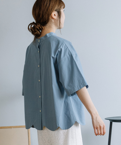 POU DOU DOU（プードゥドゥ）の「2way裾スカラップブラウス（シャツ/ブラウス・レディース・オフホワイト/ブルー/ブラック/スミクロ/ネイビー/ブルー系その他2/ライトブルー/ブラック系その他/ホワイト・M/3）」の20枚目の写真