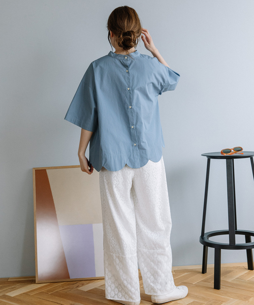 POU DOU DOU（プードゥドゥ）の「2way裾スカラップブラウス（シャツ/ブラウス・レディース・オフホワイト/ブルー/ブラック/スミクロ/ネイビー/ブルー系その他2/ライトブルー/ブラック系その他/ホワイト・M/3）」の22枚目の写真