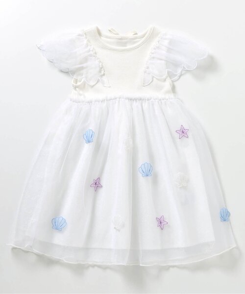 apres les cours（アプレレクール）の「【ジュニア対応】シェルモチーフチュールワンピース（ワンピース・キッズ・アイボリー/サックスブルー・80/90/100/110/120/130/140）」の2枚目の写真